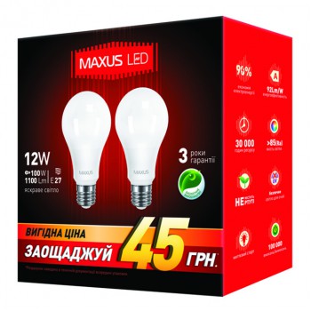 Светодиодная лампа Maxus 2-LED-336-01 A65 12W 4100K 220V E27 AP